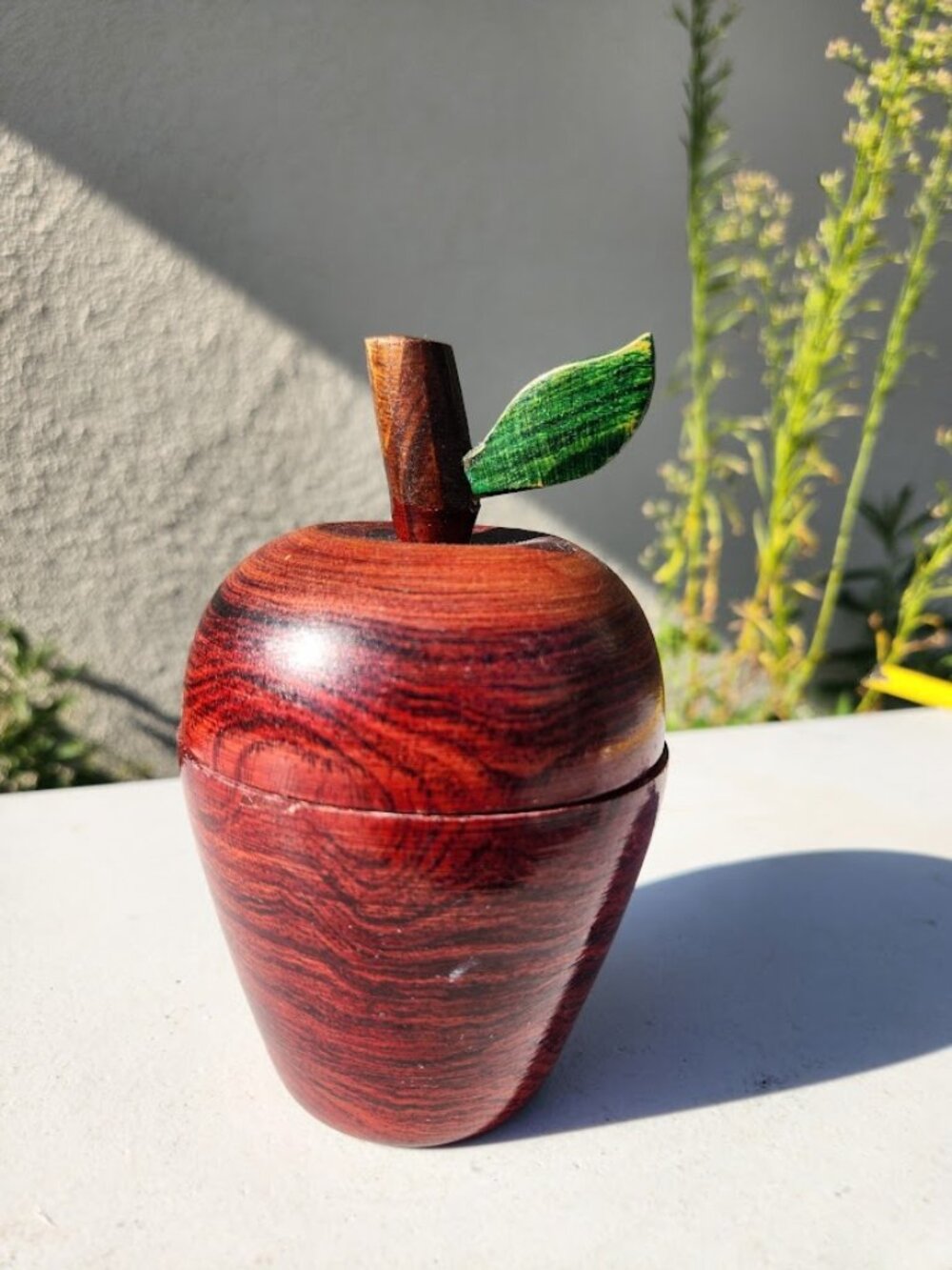 Vintage Hand-Turned Wooden Apple Shaped Trinket Box with Lid Wood Teacher's Gift